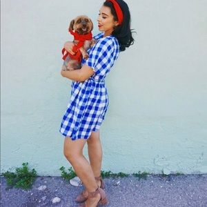 Blue gingham print dress